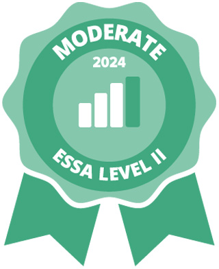 2024 ESSA Level II moderate achievement badge with growth chart icon.