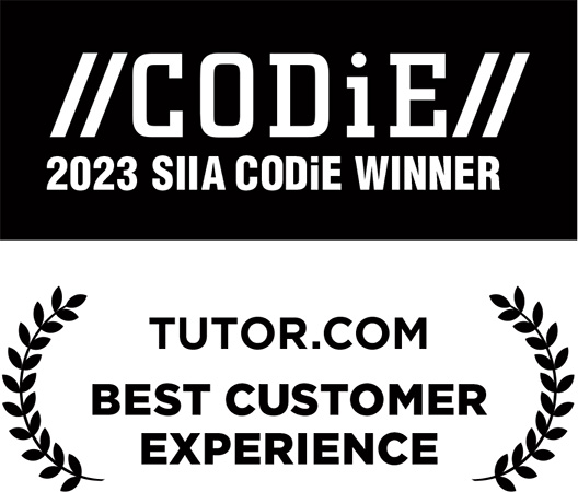 2023 SIIA CODiE award for Tutor.com, recognizing 'Best Customer Experience', with laurel wreath design.