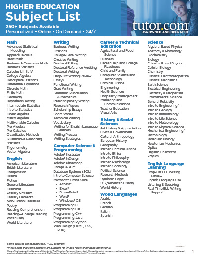 Thumbnail of Higher Ed subject list PDF download