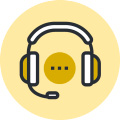 Icon of a chatbot or virtual assistant with headphones.