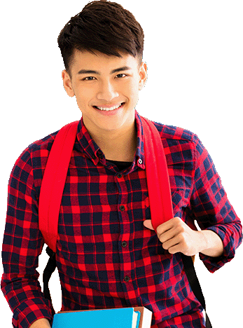 Student with books and backpack