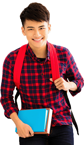 Student with books and backpack