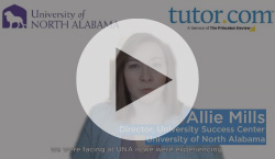 Video thumbnail showing Allie Mills and logos for U of North Alabama and Tutor.com