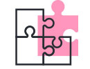 A pink and white puzzle piece with a missing side on a white background