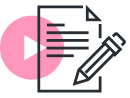 A graphic image of a document with a pencil and a pink circle, suggesting a writing or editing task