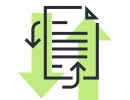 A graphic image of a document with two green arrows around it, indicating a sync or a transfer action