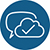 Icon of a speech bubble with a check mark inside a cloud, symbolizing unlimited communication through cloud services.