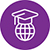 Icon of a graduation cap atop a globe, indicating international education, global academic achievement, and worldwide learning opportunities.