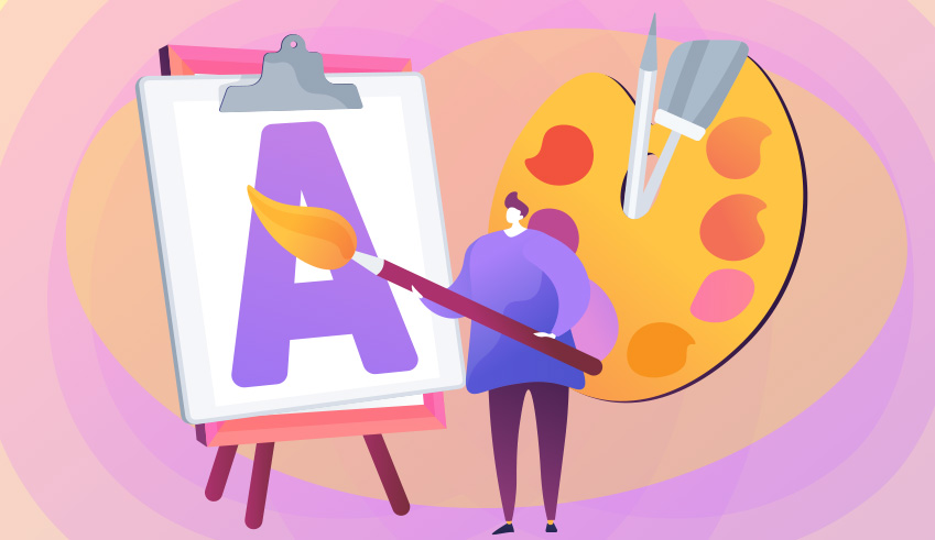 Person painting a large letter 'A' on an easel, with a colorful palette and paintbrush, symbolizing artistic expression in writing.